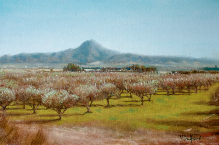 Painting titled "Djebel Boukornine" by Nicolas Duffaud, Original Artwork, Oil Mounted on Wood Panel