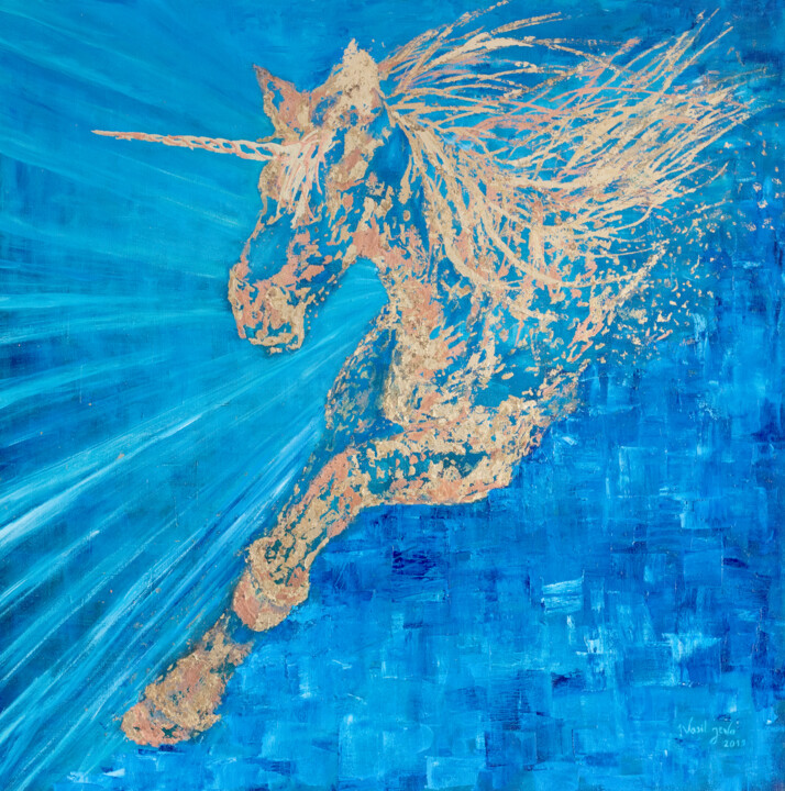 Unicorn. Bringer of light and good luck. 绘画, 29.9x29.9 in