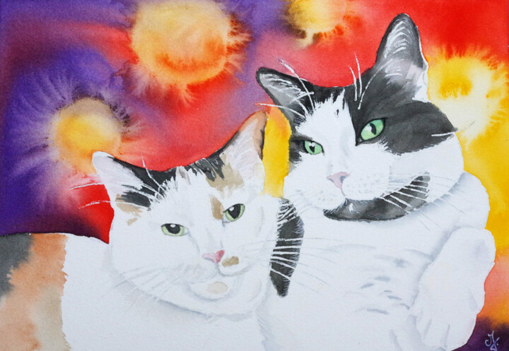 Peinture intitulée "L'un contre l'autre…" par Emilie Denis, Œuvre d'art originale, Aquarelle