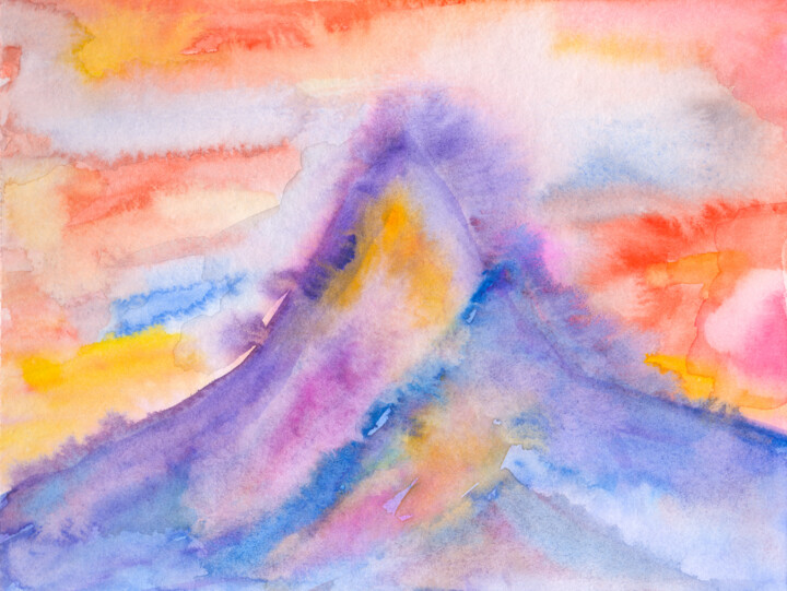 Sunset over mountains 绘画, 11.4x15 in