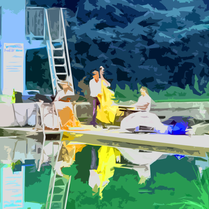 Digitale Kunst mit dem Titel "Jazz Lounge 2" von Jürg Strässle, Original-Kunstwerk, 2D digitale Arbeit