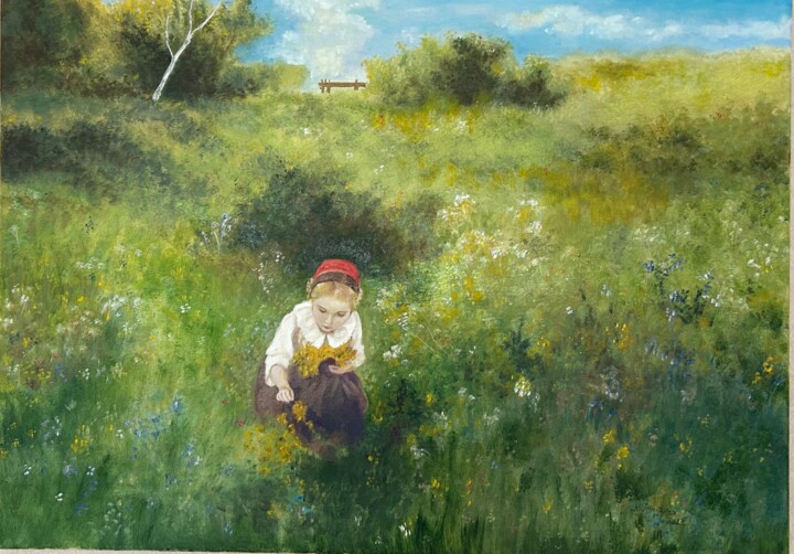 девочка в лесу ( продано) Painting, 19.7x27.6 in