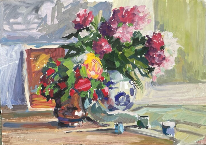 “ Spring Still Life ” Original Gouache painting by Ukrainian 绘画, 11.6x16.5 in