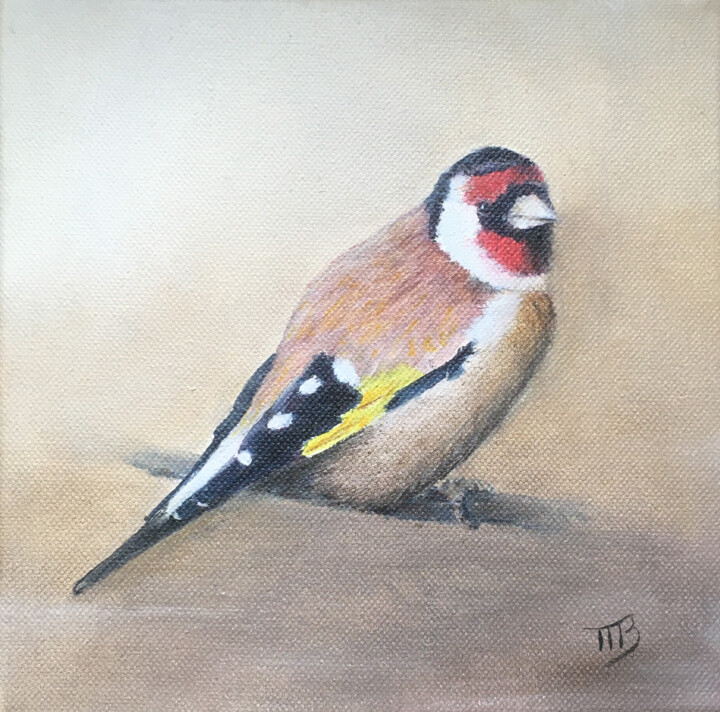 Peinture intitulée "Chardonneret sur un…" par M Batté Gauthier, Œuvre d'art originale, Huile Monté sur Châssis en bois