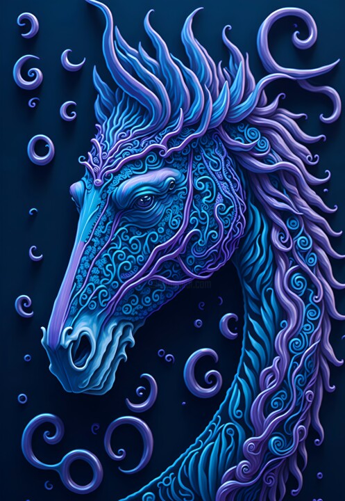 Beautiful abstract portrait of a seahorse with cyan colors 数字艺术