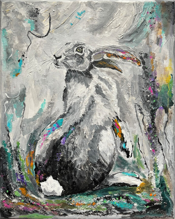 绘画 标题为“Bunny Painting Orig…” 由Olga Mart, 原创艺术品, 丙烯 安装在木质担架架上