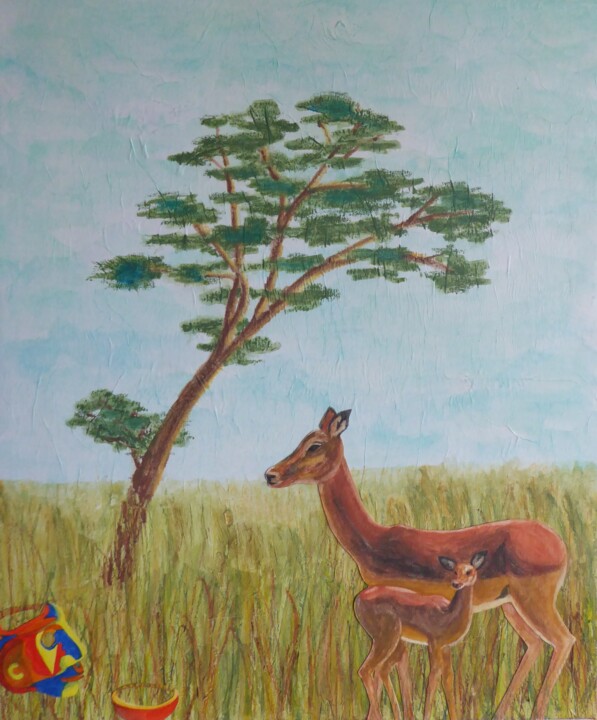 Antilopes pour K.ti 绘画, 21.7x18.1 in
