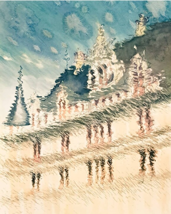 Azay-le-Rideau_reflex 绘画, 15.8x11.8 in
