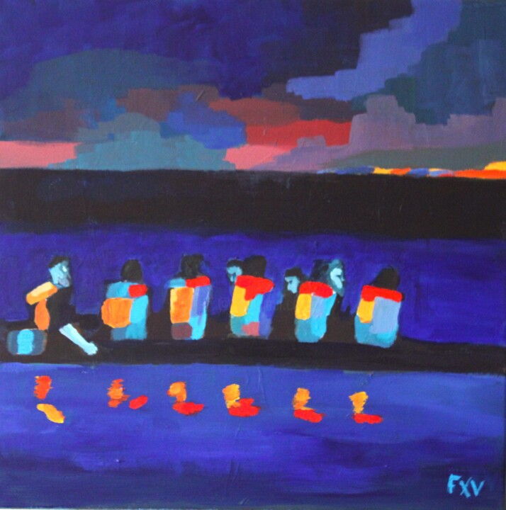 Migrant en mer. 绘画, 23.6x23.6 in