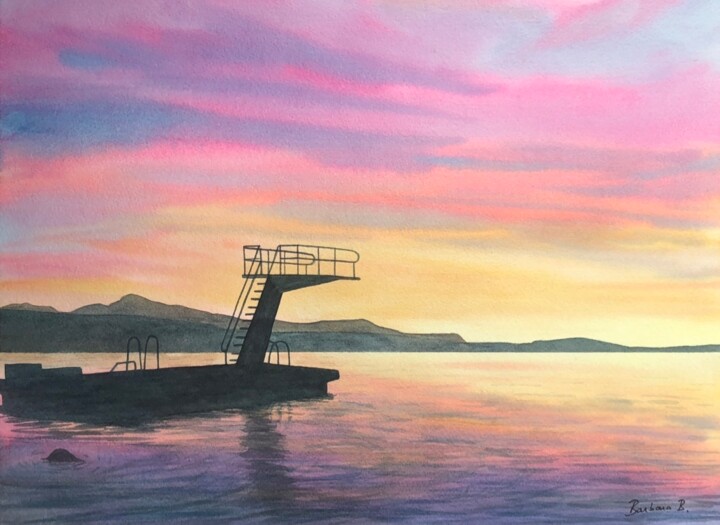Painting titled ""Mon" Plongeoir" by Barbara B., Original Artwork, Watercolor