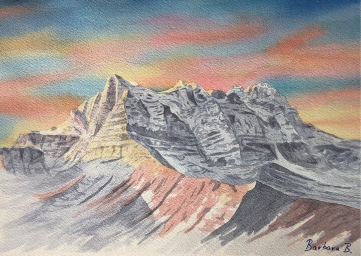 Painting titled ""Mes" Montagnes" by Barbara B., Original Artwork, Watercolor