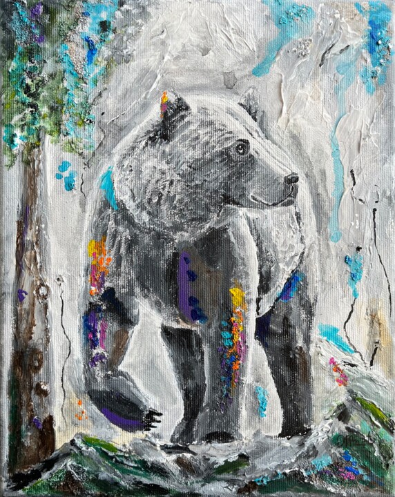 Bear painting on canvas original wild animal painting 绘画, 11.8x9.5 in