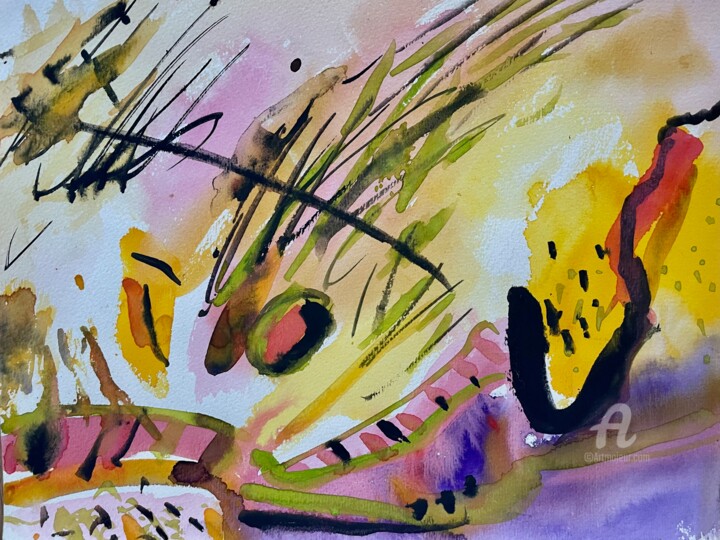 Abstraktion in Gelb Painting, 10.2x13.4 in