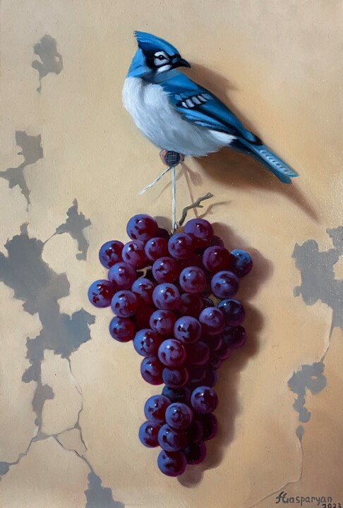 Still life with bird and grape (24x35cm, oil painting) 绘画, 13.8x9.5 in
