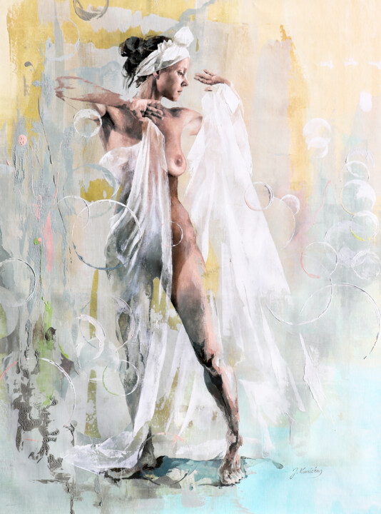 Painting titled "JK23-0117 Flow" by Jonas Kunickas, Original Artwork, Oil Mounted on Wood Stretcher frame