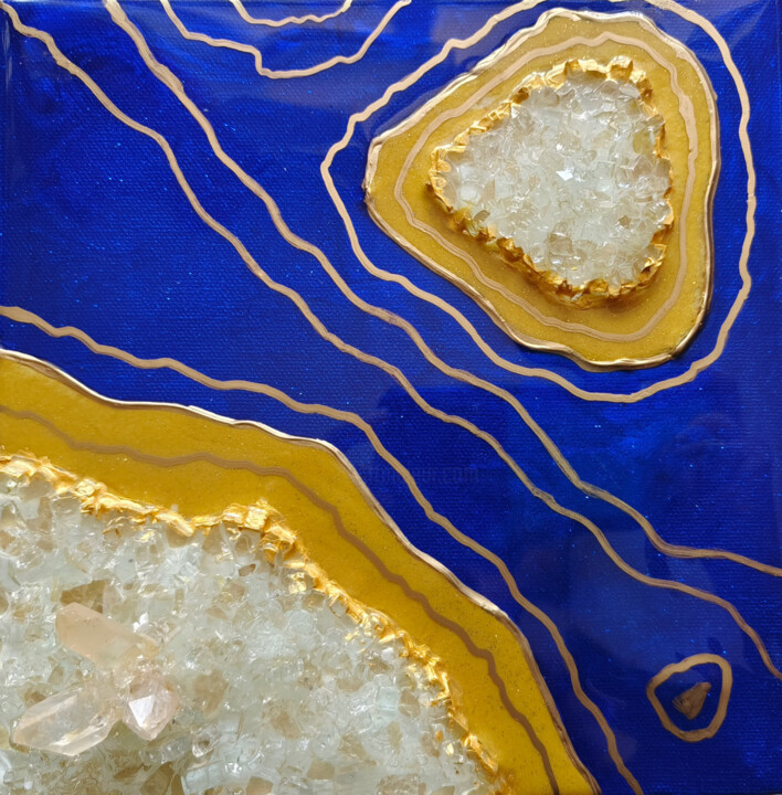 Blue Resin geode art 绘画, 8x8 in
