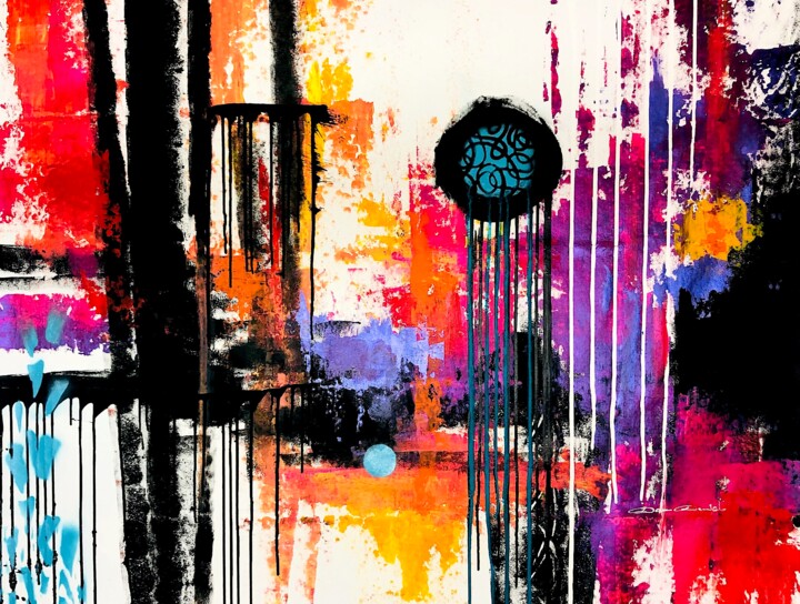Peinture intitulée "Roue bleu" par Dam Domido, Œuvre d'art originale, Acrylique