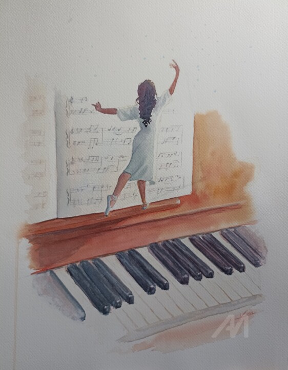 Douce mélodie 绘画, 16.1x12.2 in