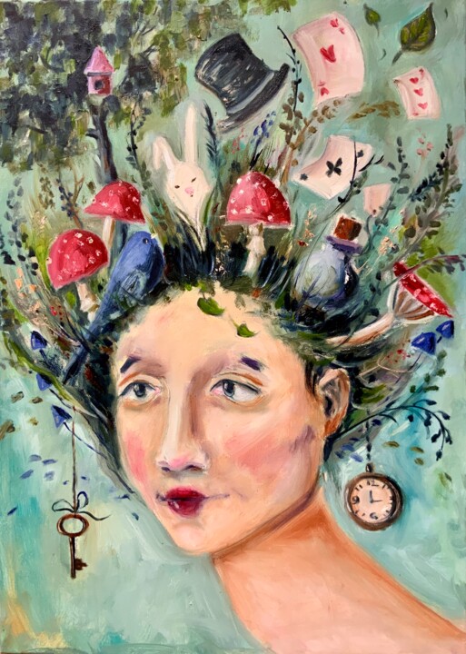 Visiting Alice - fantasy, portrait, fairy tale 绘画, 27.6x19.7 in