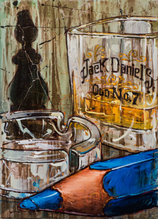 Painting titled "Jack and Blue" by Federico Pisciotta, Original Artwork, Oil Mounted on Wood Stretcher frame