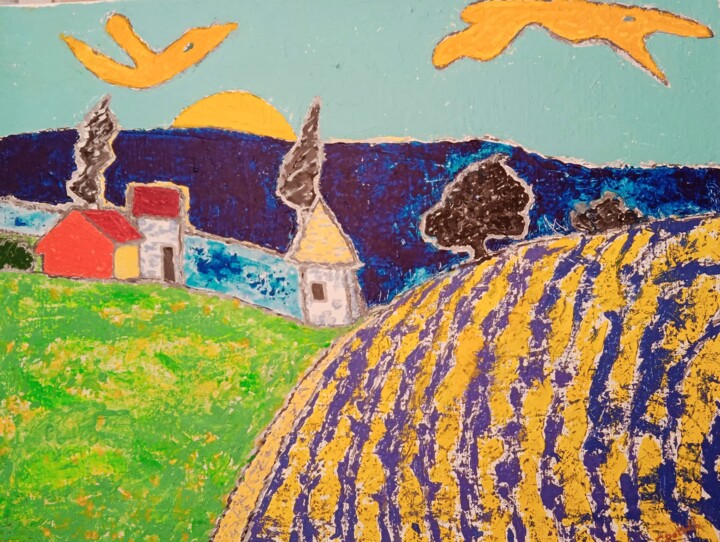 Peinture intitulée "пурпурно-желтый и с…" par Sergey Potiukh, Œuvre d'art originale, Acrylique