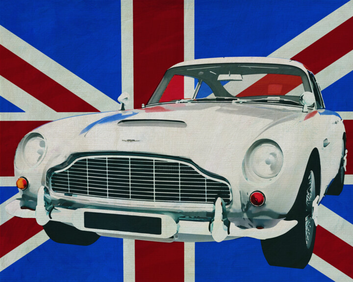 Aston Martin DB5 in front of the Union Jack 数字艺术