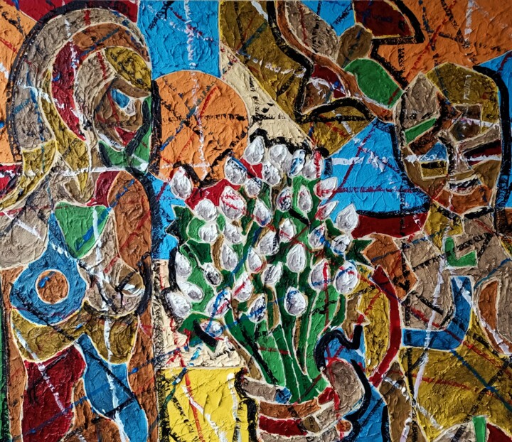Painting titled "les tulipes du pard…" by Karel Liefooghe, Original Artwork, Acrylic