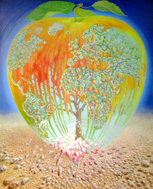 En pommier, L'écologie Planète : réchauffer le climatique ! 绘画, 63x51.2 in