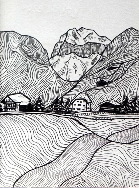 Drawing titled "Cornettes de Bise" by Margot Thuy, Original Artwork, Marker