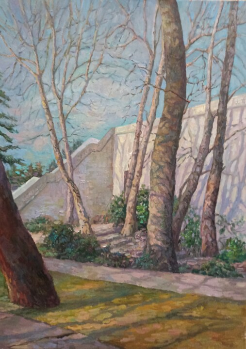 Pittura intitolato "Sycamore Alley" da Olga Korneichuk, Opera d'arte originale, Olio