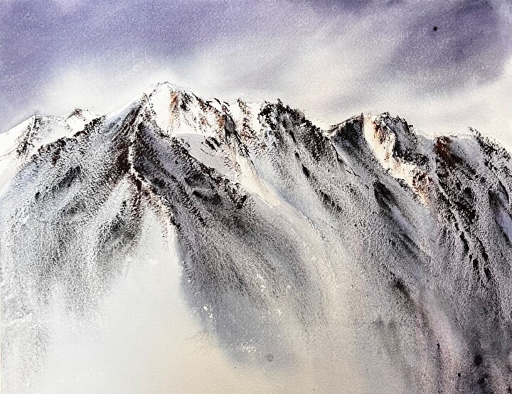 「Snowy Mountains」というタイトルの絵画 Yana Ivannikovaによって, オリジナルのアートワーク, 水彩画
