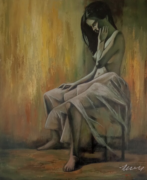 Nude woman on a chair acrylic painting on canvas 绘画, 23.6x19.7 in