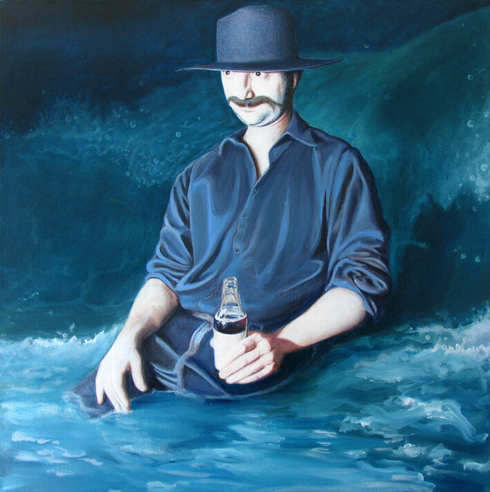 Painting titled "Teaching it to surf" by Marc Beaudette, Original Artwork, Acrylic Mounted on Wood Stretcher frame