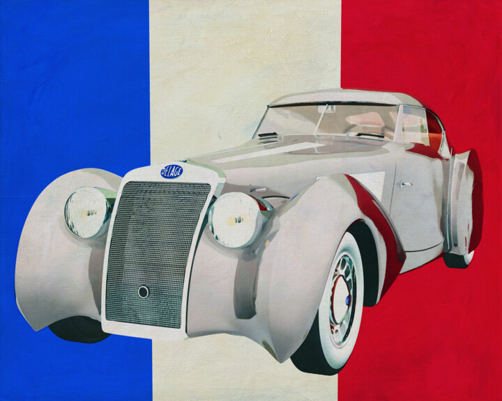 Delage D8-120 Aerosport 1938 with French flag 数字艺术