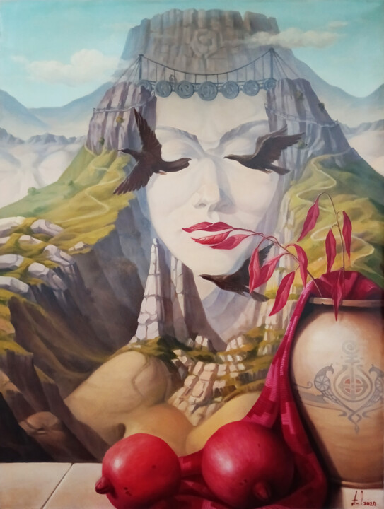 The queen of the mountains 60x80cm, oil painting, surrealist 绘画, 31.5x23.6 in