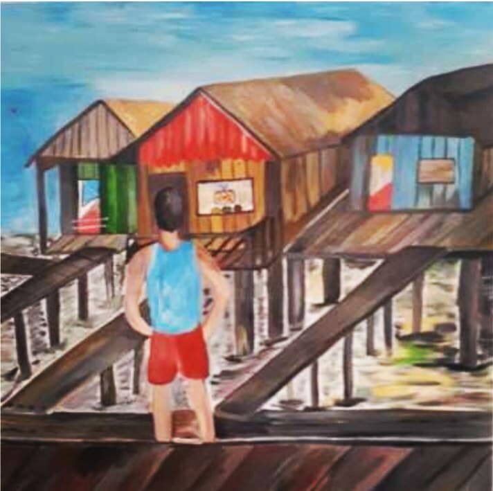 O menino na ponte 绘画, 27.6x27.6 in
