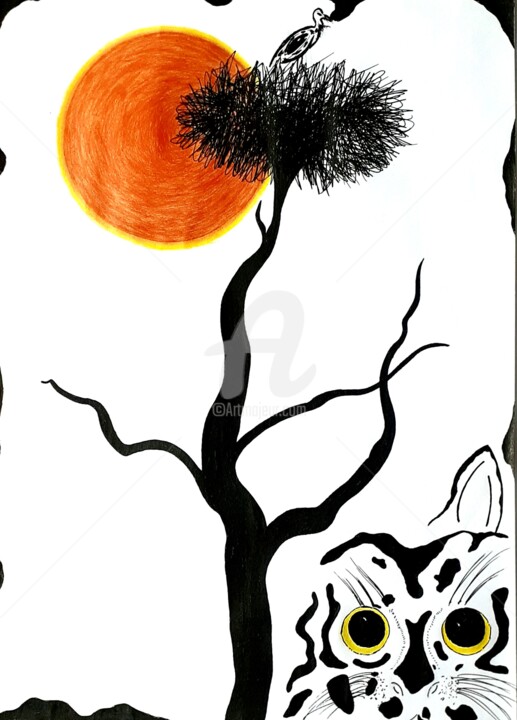 A Garça E O Gato 图画, 11.4x8.3 in