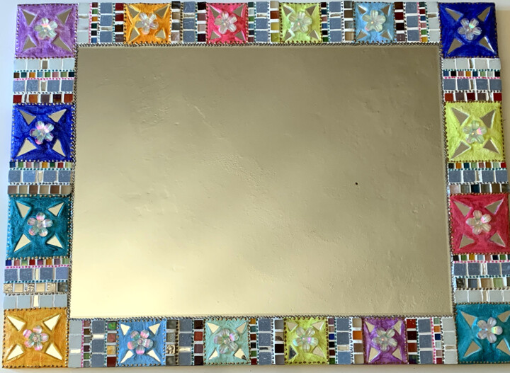 miroir rectangulaire mosaïque et peinture "fleurs irisées"" 设计, 31.5x23.6 in