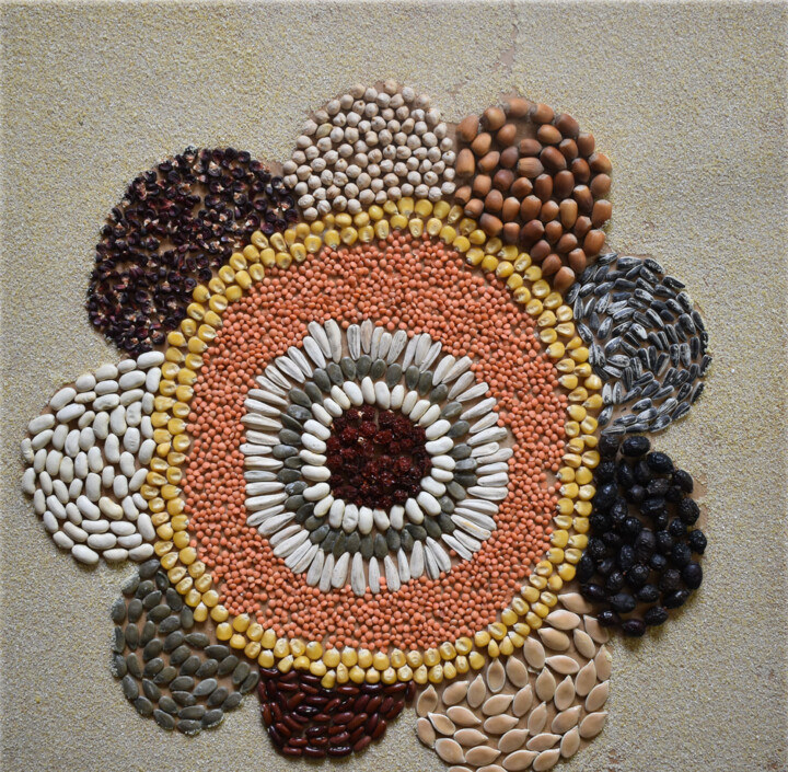 Collages intitulée "Fleur 3" par Chantal Bonnet, Œuvre d'art originale, Collages Monté sur Autre panneau rigide