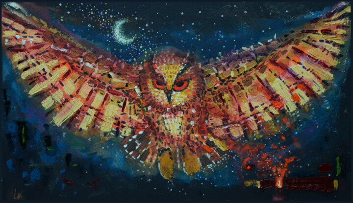 Moon Owl 绘画, 13.8x23.6 in