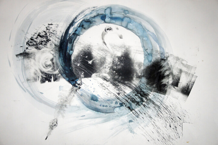 Birth (Storm) - semi-abstract monotype 印花与版画, 25.2x37 in