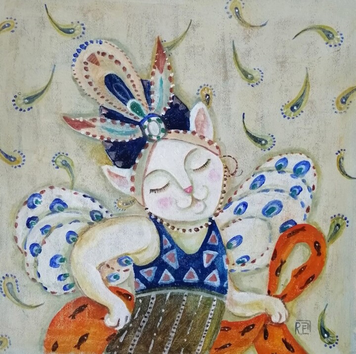 Сон кошки Бакста 绘画, 15.8x15.8 in