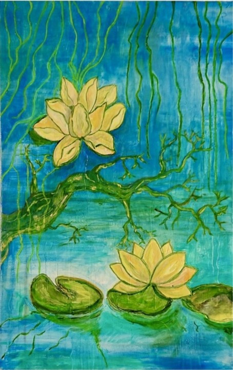 Peinture intitulée "Nympheas" par Georges Lievre, Œuvre d'art originale, Acrylique