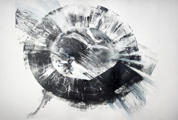 Rescue (Storm) - original hand printed graphics 印花与版画, 25.2x37 in