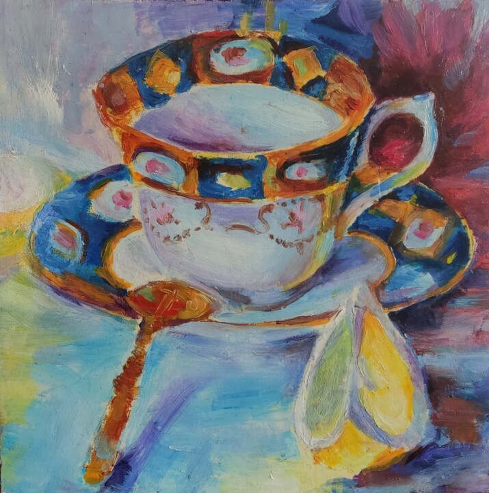 Tea with lemon 绘画, 7.9x7.9 in