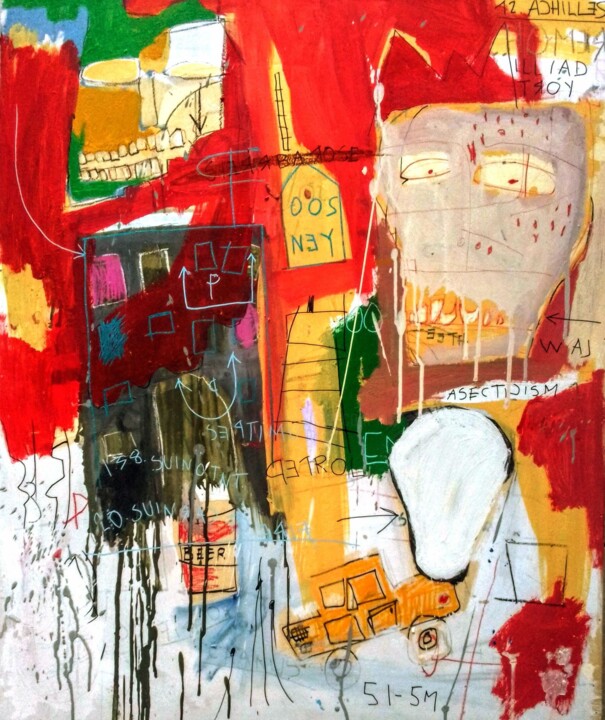 Feu dans la ville 🤡 绘画, 36.2x29.5 in