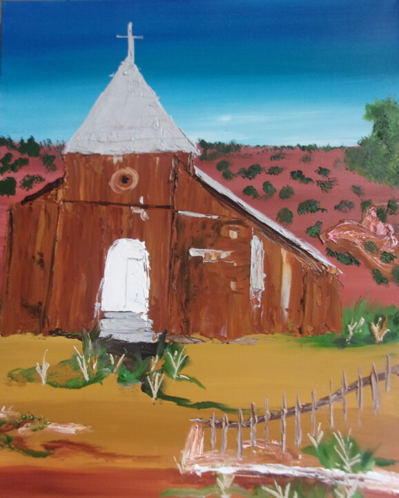 "Ghost Town Church" 绘画, 30x24 in