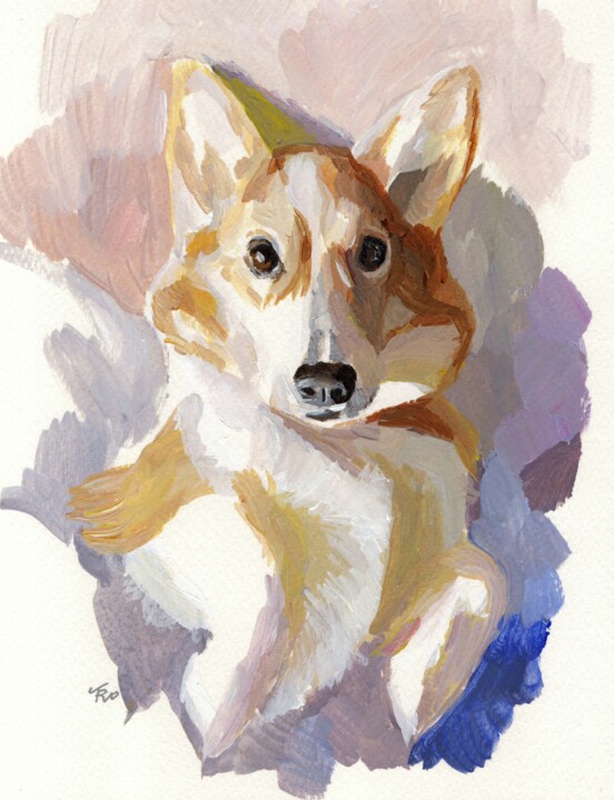 Corgi 绘画, 9.5x7.1 in