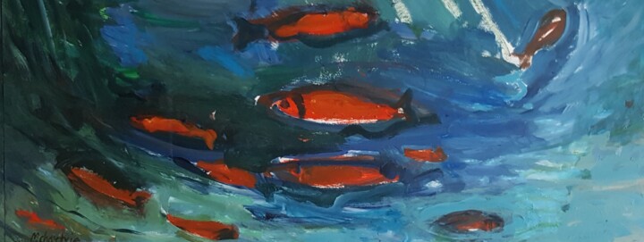 Pintura titulada "LES POISSONS ROUGES" por Mchartrie, Obra de arte original, Acrílico
