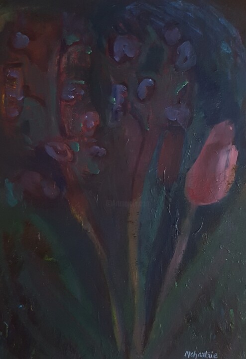 Malerei mit dem Titel "FLEURS DANS L' OBSC…" von Mchartrie, Original-Kunstwerk, Acryl